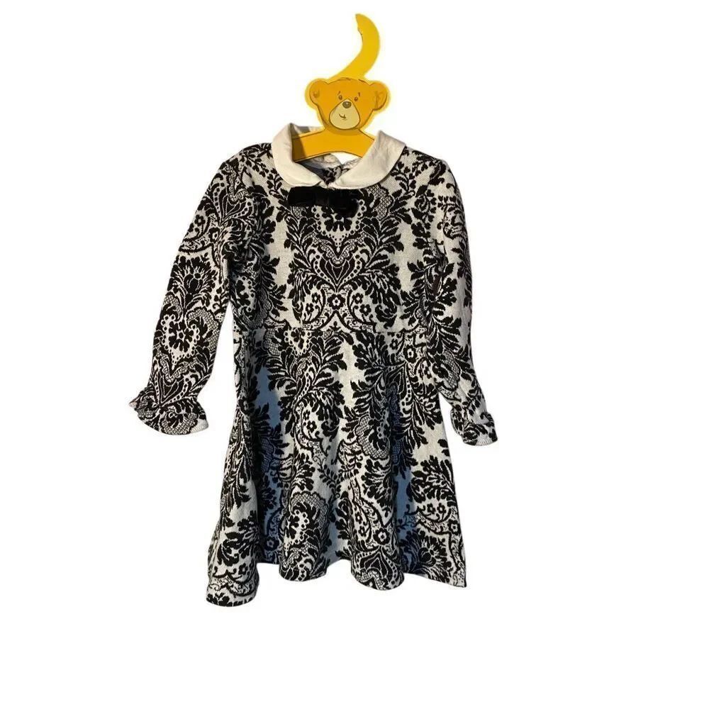 Janie and Jack baby girls, black and white damask print color dress, 18/24 mon